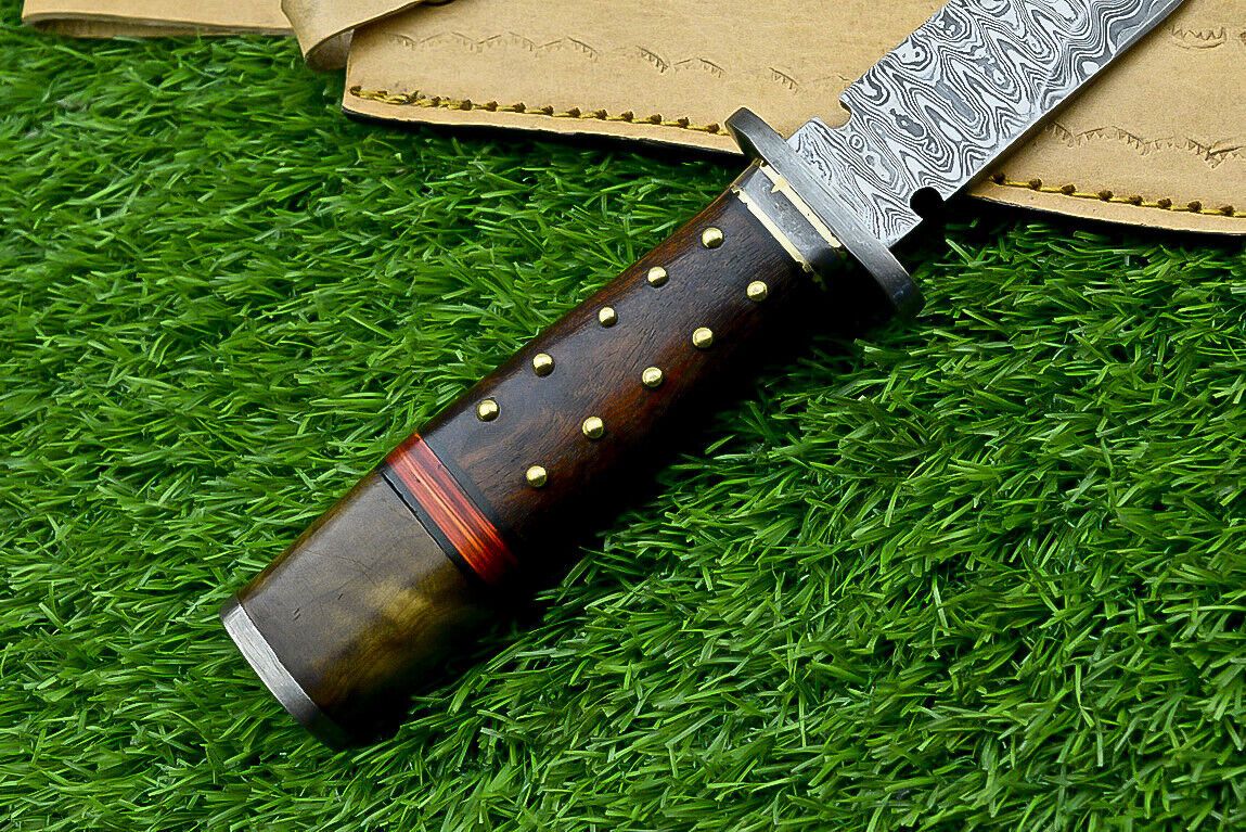 15 Inch Handmade Damascus Steel Hunting Dagger Knife with Natural Wood Handle and Sheath