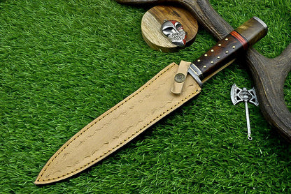 15 Inch Handmade Damascus Steel Hunting Dagger Knife with Natural Wood Handle and Sheath