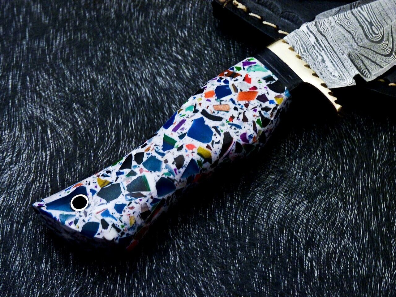 10 Inch Handmade Damascus Steel Bowie Knife with Resin Handle