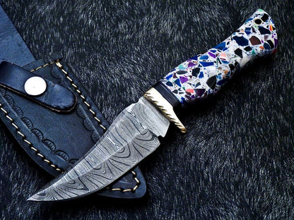 10 Inch Handmade Damascus Steel Bowie Knife with Resin Handle