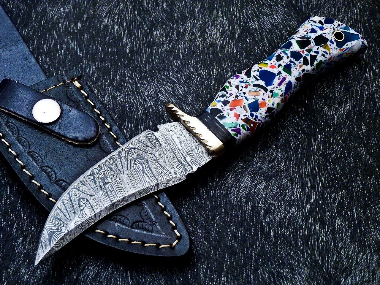 10 Inch Handmade Damascus Steel Bowie Knife with Resin Handle