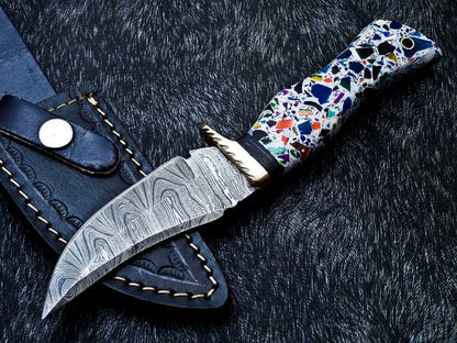 10 Inch Handmade Damascus Steel Bowie Knife with Resin Handle