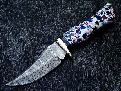 10 Inch Handmade Damascus Steel Bowie Knife with Resin Handle