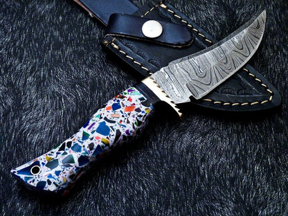 10 Inch Handmade Damascus Steel Bowie Knife with Resin Handle