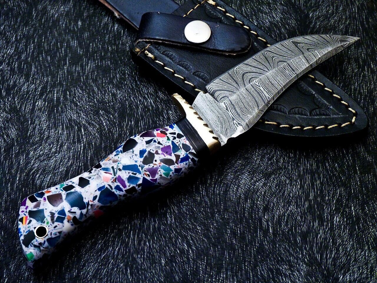 10 Inch Handmade Damascus Steel Bowie Knife with Resin Handle