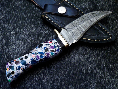 10 Inch Handmade Damascus Steel Bowie Knife with Resin Handle