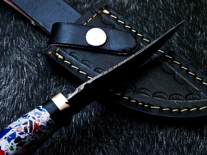 10 Inch Handmade Damascus Steel Bowie Knife with Resin Handle