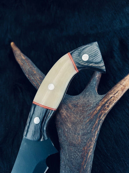 15.5 Inch D2 Steel Bowie Hunting Knife with Camel Bone and Wood Handle