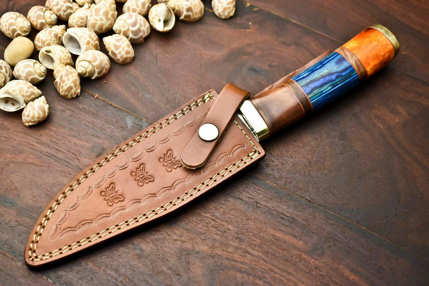 Handmade Damascus Steel Bowie Knife with Camel Bone Handle – 13.5" Hunting Blade