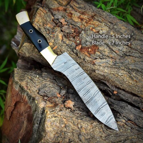 Custom Handmade Damascus Steel Chef Kitchen Knife 13" Bull Horn Handle Full Tang