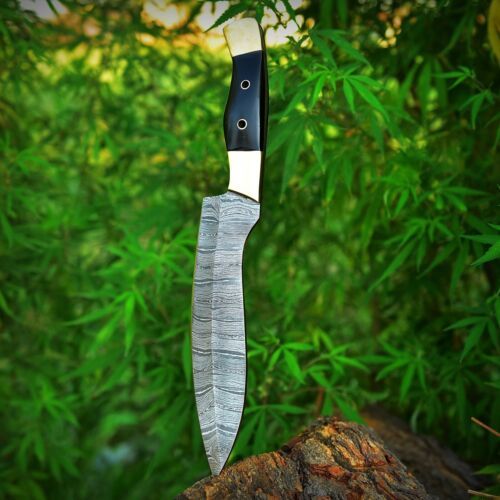 Custom Handmade Damascus Steel Chef Kitchen Knife 13" Bull Horn Handle Full Tang