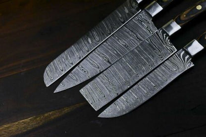 Chef Set Handmade Kitchen Knife Twisted Damascus Pattern by Louis Martin | Snake Wood & Silver Bolster