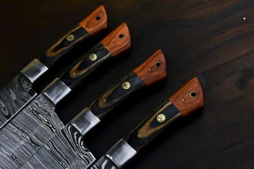 Chef Set Handmade Kitchen Knife Twisted Damascus Pattern by Louis Martin | Snake Wood & Silver Bolster