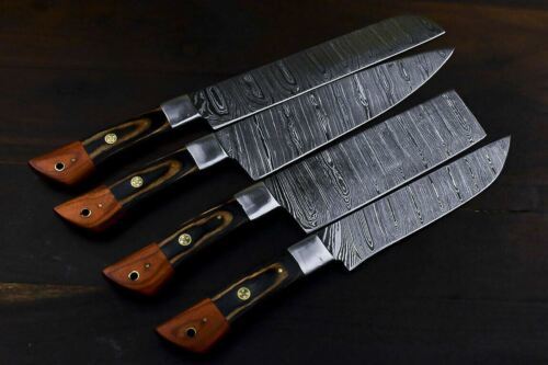 Chef Set Handmade Kitchen Knife Twisted Damascus Pattern by Louis Martin | Snake Wood & Silver Bolster