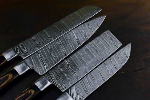 Chef Set Handmade Kitchen Knife Twisted Damascus Pattern by Louis Martin | Snake Wood & Silver Bolster