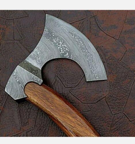Handmade Damascus Viking Axe Bearded Axe Hatchet Tomahawk with Natural Wood Handle and Leather Sheath