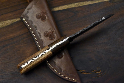 7.5" Forged Skinner Knife Twist Damascus Olive Wood Handle with Sheath