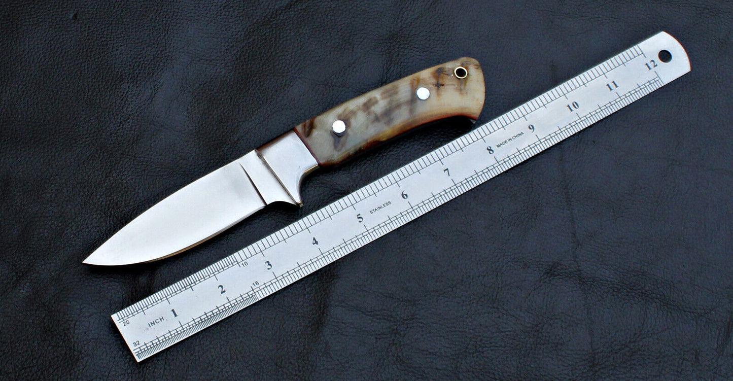 Custom Handmade D2 Steel Skinner Knife | Full Tang Hunting & EDC Blade with Leather Sheath