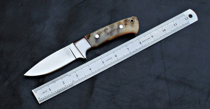 Custom Handmade D2 Steel Skinner Knife | Full Tang Hunting & EDC Blade with Leather Sheath