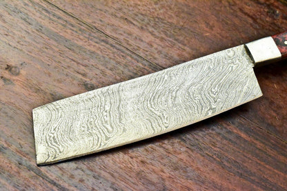 Custom Handmade Damascus Steel Chef Kitchen Knife with Hard Wood Handle, Full Tang, 7-Inch Blade, 12-Inch Overall, 384-Layer Forged Damascus, Oil-Tempered 58-60 HRC