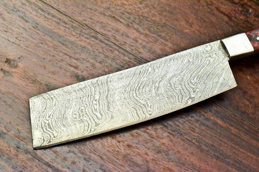 Custom Handmade Damascus Steel Chef Kitchen Knife with Hard Wood Handle, Full Tang, 7-Inch Blade, 12-Inch Overall, 384-Layer Forged Damascus, Oil-Tempered 58-60 HRC