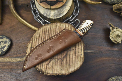 Custom Forged Twist Damascus Skinner Knife Bone and Wood Hunting Blade