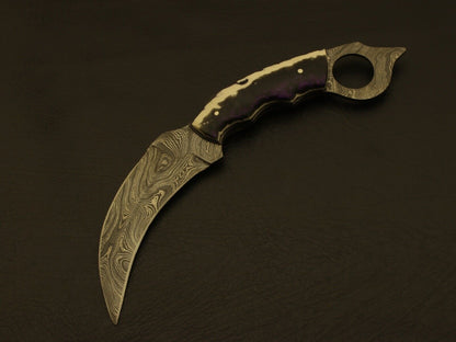 9” Handmade Damascus Karambit Knife With Camel Bone Handle Best Karambit