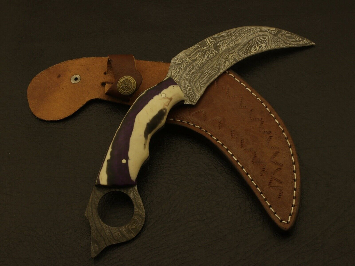 9” Handmade Damascus Karambit Knife With Camel Bone Handle Best Karambit