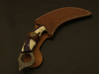 9” Handmade Damascus Karambit Knife With Camel Bone Handle Best Karambit