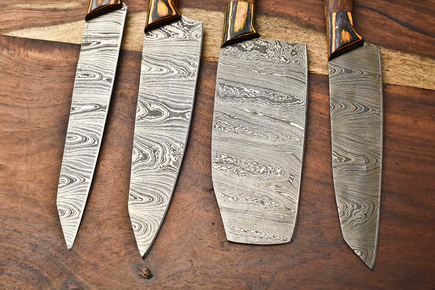 Set of 4 Handmade Damascus Steel Chef Knives – Full Tang Kitchen