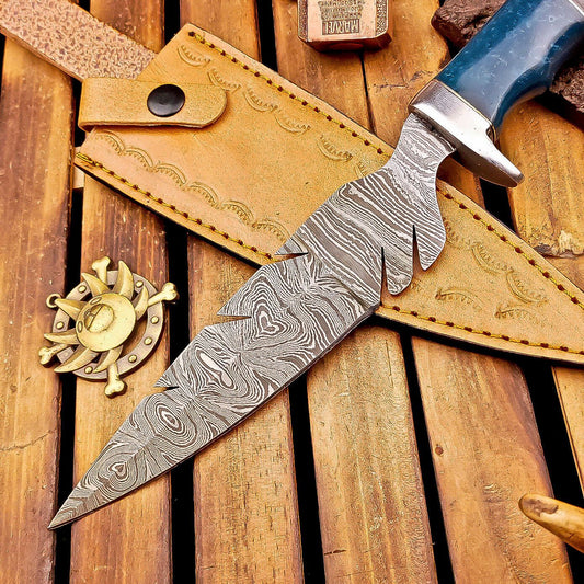 12 Inch Damascus Steel Bowie Knife with Resin Handle and Casted Steel Bolster