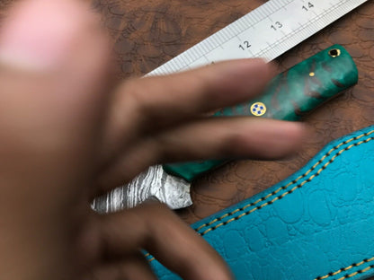 Hand Forged Damascus Fillet Knife 14" Fillet Knife with Leather Sheath