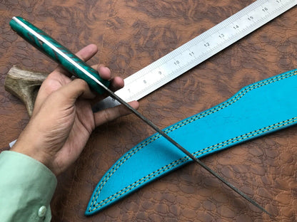 Hand Forged Damascus Fillet Knife 14" Fillet Knife with Leather Sheath