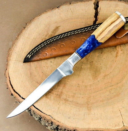 D2 Steel Sharp Fillet Knife Handmade Fillet Chef Knife Boning Knife Kitchen Knife Resin Wood