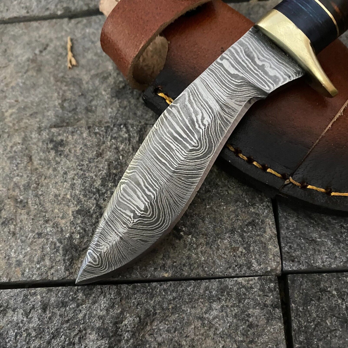 6" Handmade Damascus Kukri Bowie Knife with Sheath | Compact Bushcraft Tool