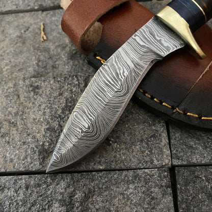 6" Handmade Damascus Kukri Bowie Knife with Sheath | Compact Bushcraft Tool