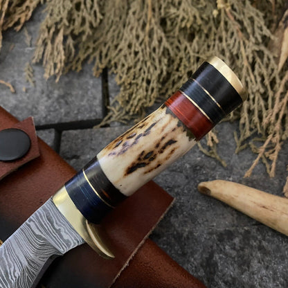 6" Handmade Damascus Kukri Bowie Knife with Sheath | Compact Bushcraft Tool
