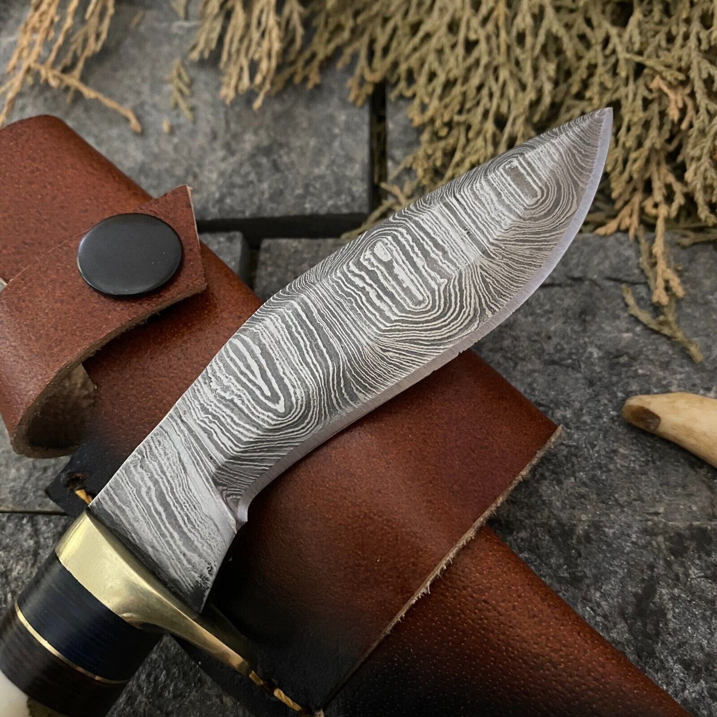 6" Handmade Damascus Kukri Bowie Knife with Sheath | Compact Bushcraft Tool