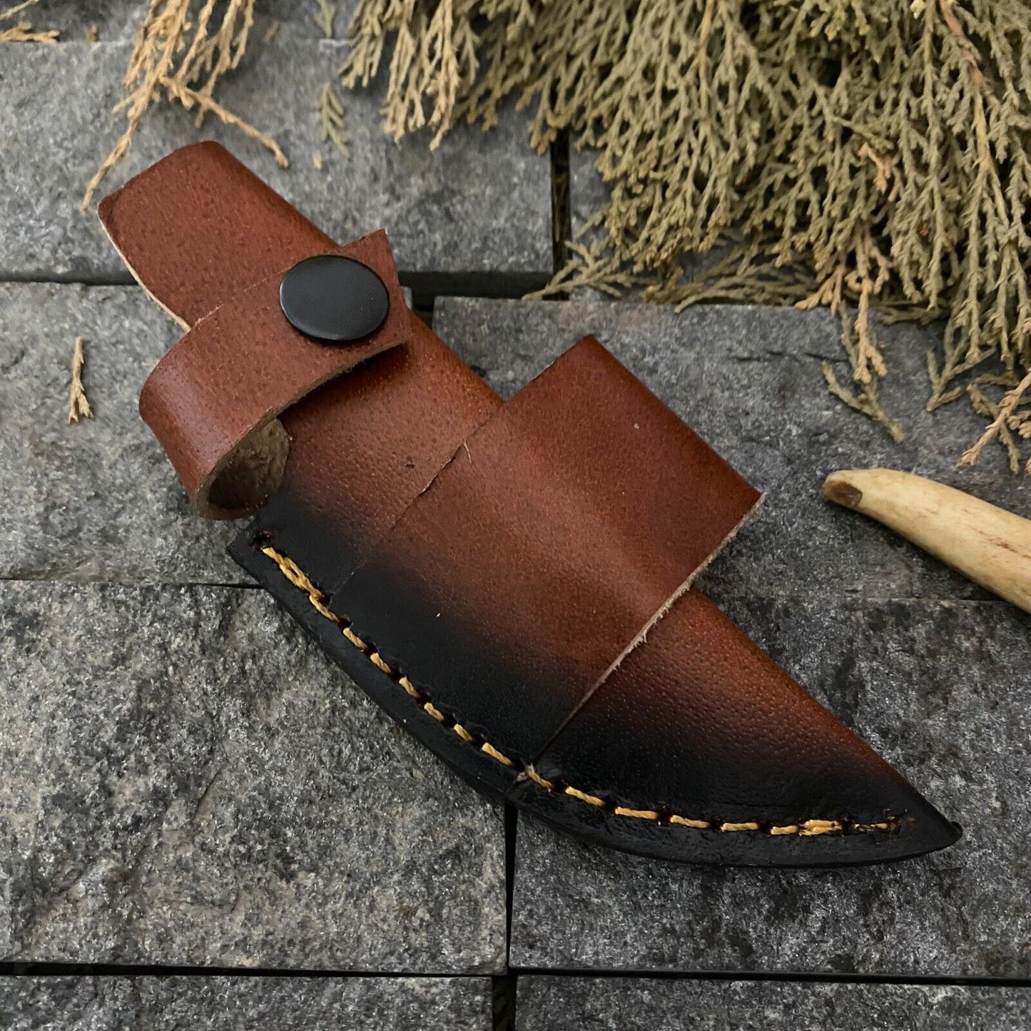 6" Handmade Damascus Kukri Bowie Knife with Sheath | Compact Bushcraft Tool