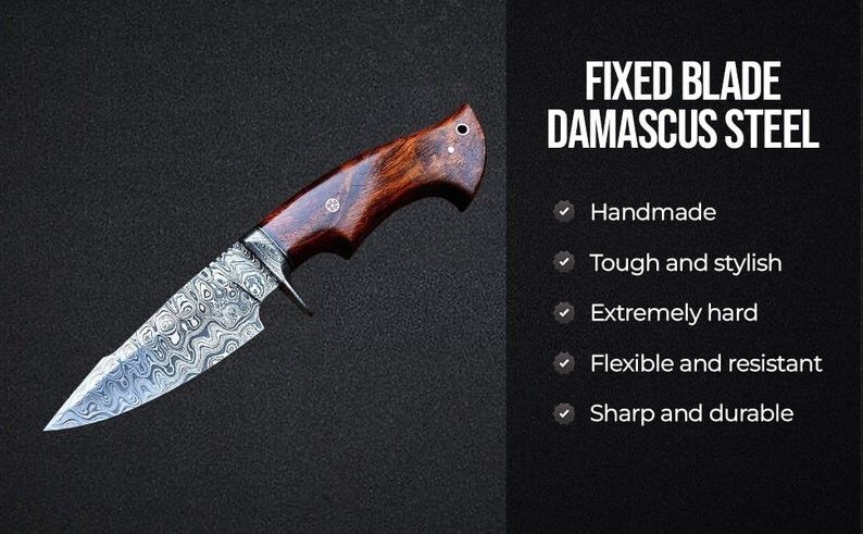 Heritage Forge 10 Inch Damascus Steel Bowie Knife with Rose Wood Handle for Hunting and Camping