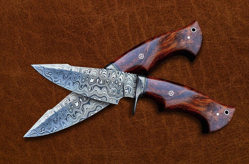 Heritage Forge 10 Inch Damascus Steel Bowie Knife with Rose Wood Handle for Hunting and Camping