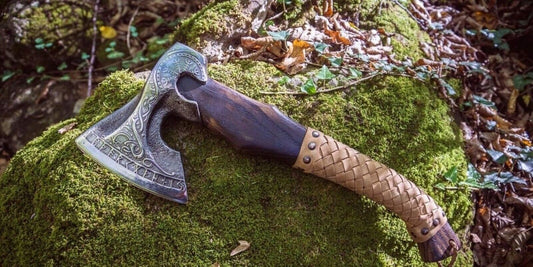 Beautiful Norse Viking Bearded Axe Handmade Carbon Steel Long Leviathan Axe with Sheath 15 Inch
