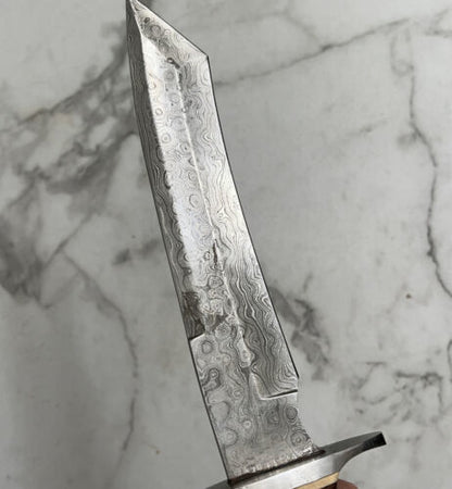 Heritage Forge 13 Inch Handmade Damascus Steel Bowie Knife Micarta Handle