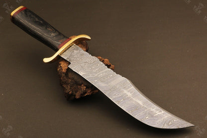 15.5 Inch Handmade Ladder Damascus Steel Bowie Knife with Wood Handle by Heritage Forge