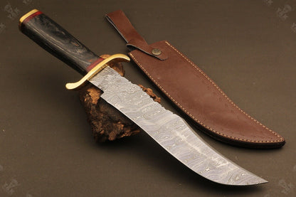 15.5 Inch Handmade Ladder Damascus Steel Bowie Knife with Wood Handle by Heritage Forge