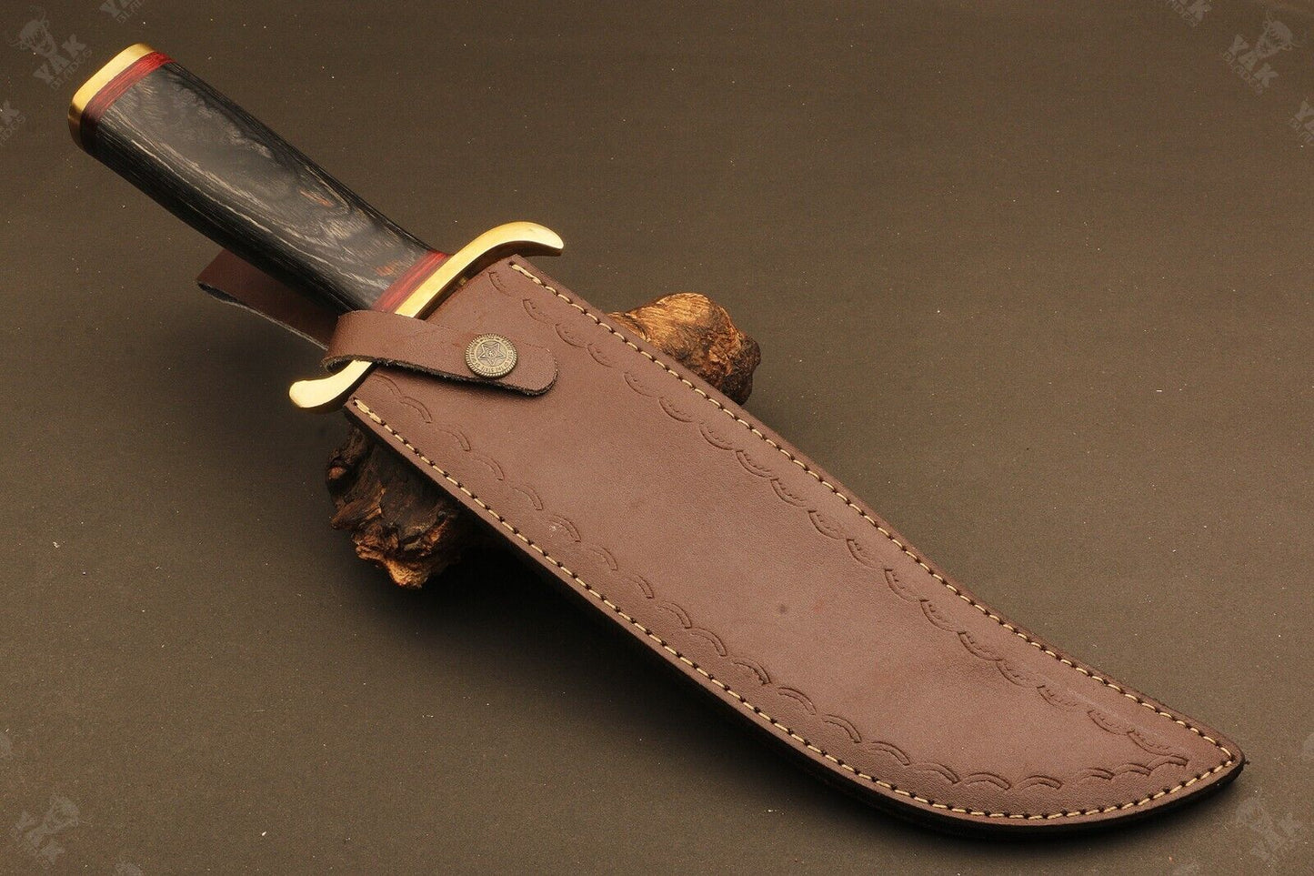 15.5 Inch Handmade Ladder Damascus Steel Bowie Knife with Wood Handle by Heritage Forge