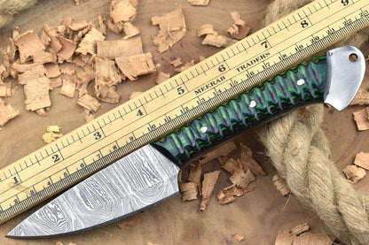 Custom Handmade Forged Damascus Steel Kitchen Chef Knife – 9" Green & Black Dollar Handle