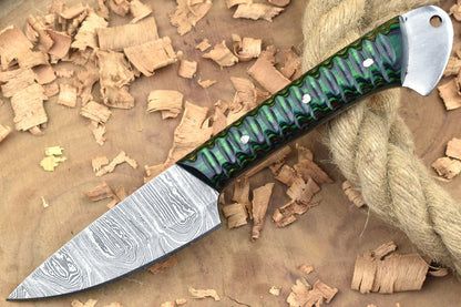 Custom Handmade Forged Damascus Steel Kitchen Chef Knife – 9" Green & Black Dollar Handle