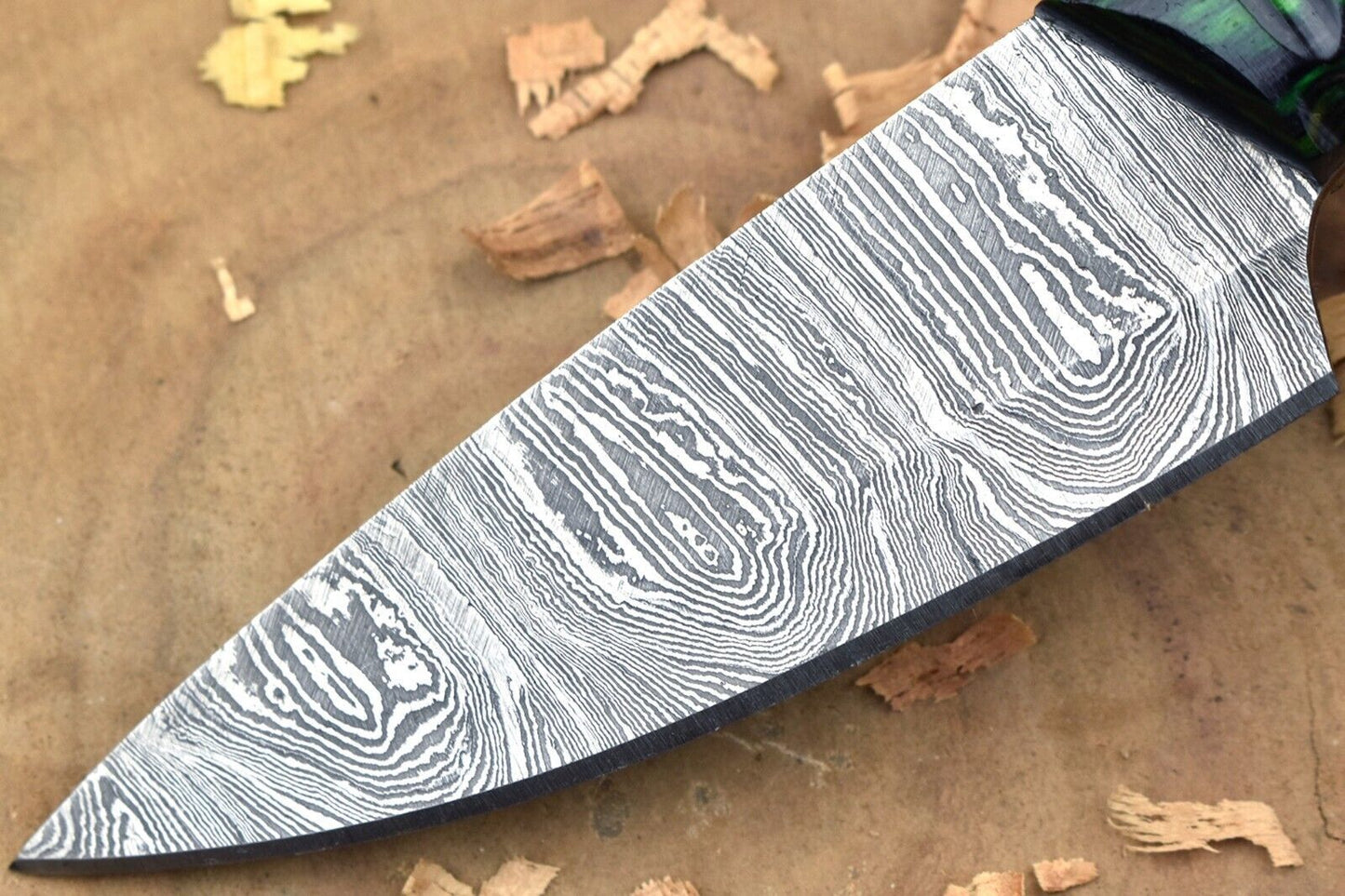 Custom Handmade Forged Damascus Steel Kitchen Chef Knife – 9" Green & Black Dollar Handle