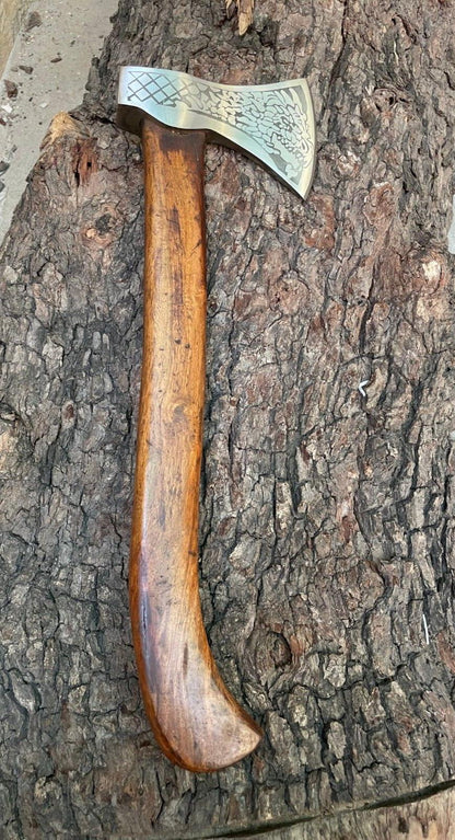 Custom Forged Viking Axe – Bushcraft, Camping, and Wood Cutting Axe with Leather Sheath